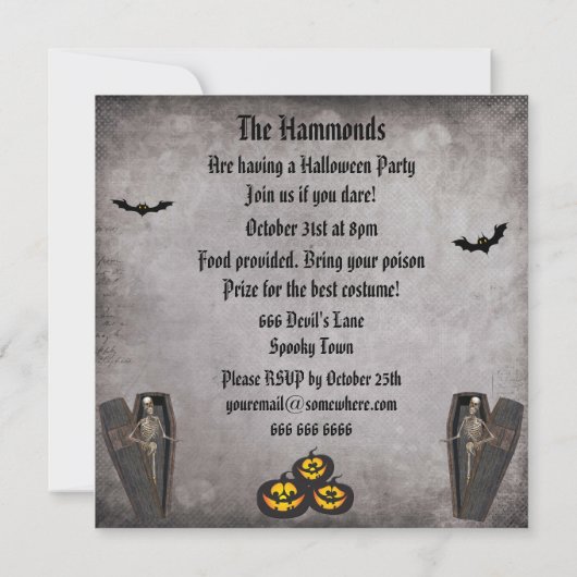 Glückliche Skelette im Sarg-Halloween-Party Einladung (Rückseite)