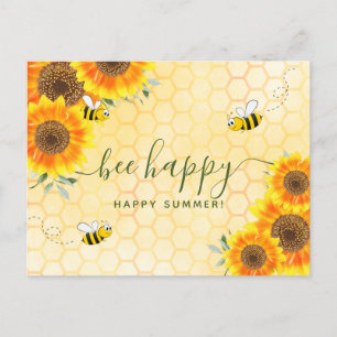 Glückliche Sommer Grüße Sonnenblumen Blütenbienen Postkarte