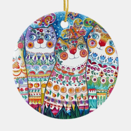 Glückliche Sommerkatzen Keramikornament (Vorne)