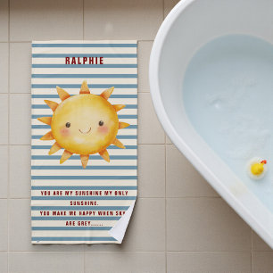 Glückliche Sonne Wasserfarbe Blaue Streifen Kinder Strandtuch
