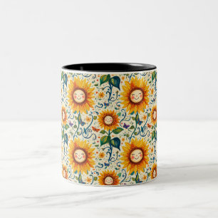 Glückliche Sonnenblumen: Fröhliches Sonnenblumenmu Zweifarbige Tasse