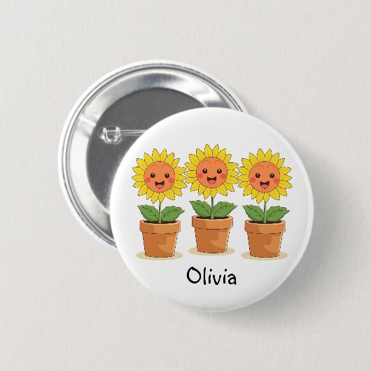 Glückliche Sonnenblumen Personalisiert Button (Vorne & Hinten)