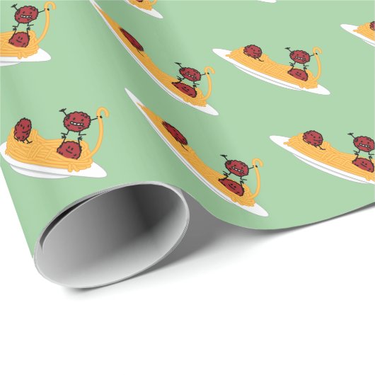 Glückliche Spaghettis und Fleischklöschen Geschenkpapier (Rolleneckpunkt)