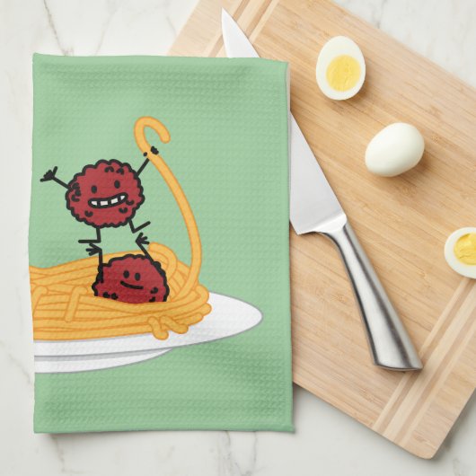 Glückliche Spaghettis und Fleischklöschen Handtuch (Viertel Falte)
