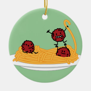 Glückliche Spaghettis und Fleischklöschen Keramik Ornament