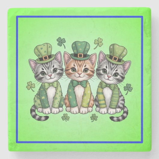 Glückliche St. Patrick’s Day-Kätzchen-47474 Steinuntersetzer (Vorderseite)