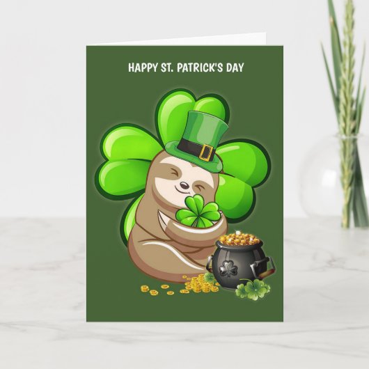 Glückliche St. Patrick's Day Sloth Grußkarte Karte (Vorderseite)