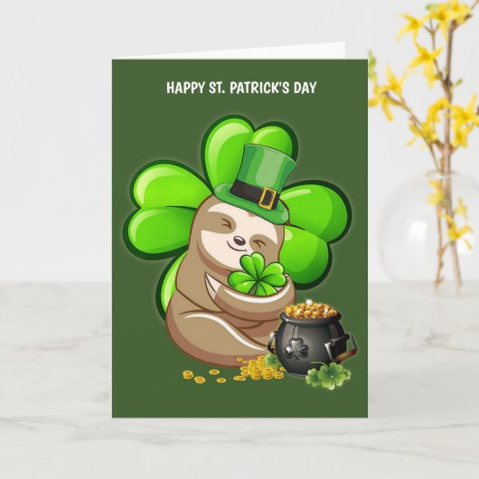 Glückliche St. Patrick's Day Sloth Grußkarte Karte (Gelbe Blume)
