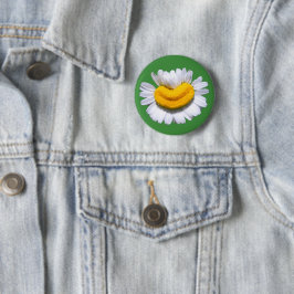 Glückliche Strahlende Kamille Blume Lächeln Button