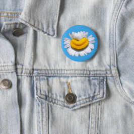Glückliche Strahlende Kamille-Blume Lächeln Button