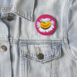 Glückliche strahlende Kamille Blume Lächeln Button