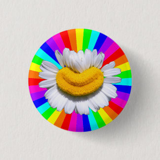 Glückliche Strahlende Kamille-Blume Lächeln Regenb Button