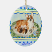 "Glückliche Stunde" Corgi-Verzierung Keramik Ornament (Rechts)