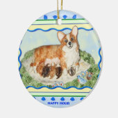 "Glückliche Stunde" Corgi-Verzierung Keramik Ornament (Links)