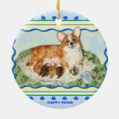 "Glückliche Stunde" Corgi-Verzierung Keramik Ornament (Hinten)