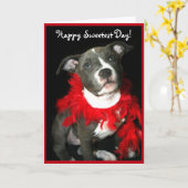 Glückliche süßeste TagPitbull Welpen-Grußkarte Karte (Gelbe Blume)