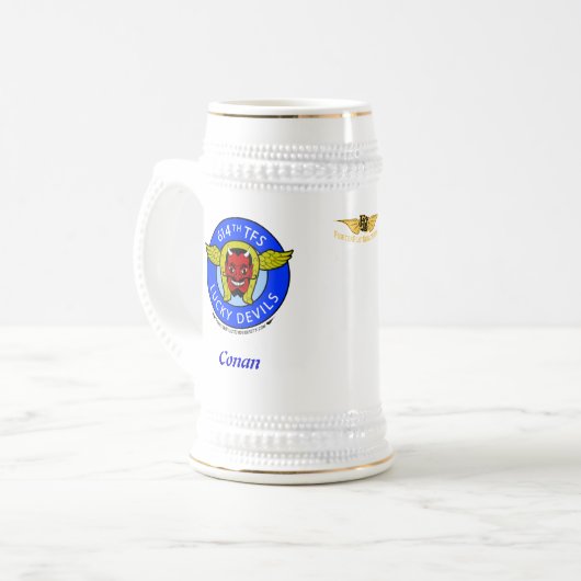 Glückliche Teufel Bierglas (Vorderseite Links)