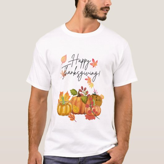 Glückliche Thanksgiving-Herbstlaub und Pumpkin T-Shirt (Vorderseite)