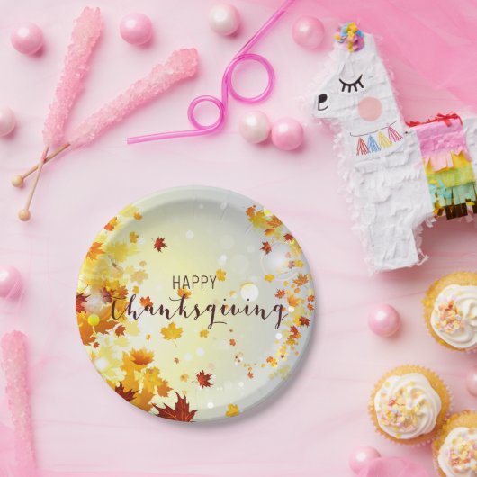 Glückliche Thanksgiving Paper Teller mit Blätter (Party)