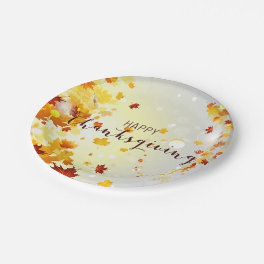Glückliche Thanksgiving Paper Teller mit Blätter (Schrägansicht)