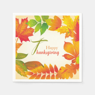 Glückliche Thanksgiving Zitat Herbstlaube Wreath P Serviette