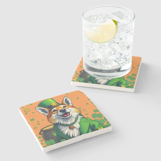 Glückliche Tiere in Tarnung - St. Patrick's Day Fu Steinuntersetzer (Seitenansicht)