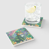 Glückliche Tiere in Tarnung - St. Patrick's Day Fu Steinuntersetzer (Seitenansicht)