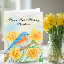 Glückliche Tochter März Geburtstag Blaue Vogel Karte