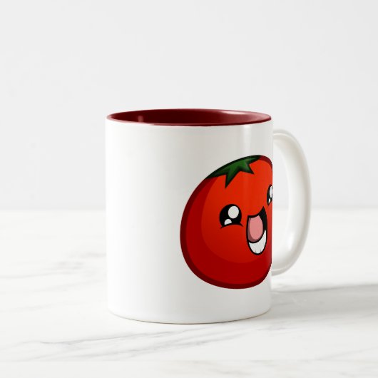 Glückliche Tomate-Tasse Zweifarbige Tasse (VorderseiteRechts)