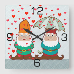 Glückliche und mürrische Gnomes Quadratische Wanduhr