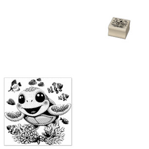 Glückliche und niedliche Meeresschildkröten-Baby-F Gummistempel