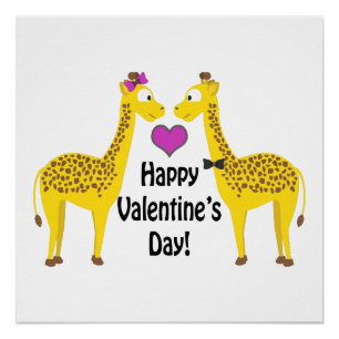 Glückliche Valentinstag-Giraffen Poster