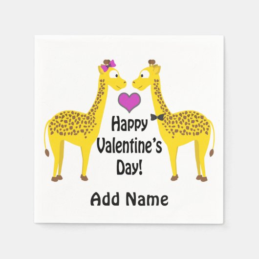 Glückliche Valentinstag-Giraffen Serviette (Vorderseite)