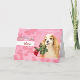 Glückliche Valentinstag Mama mit Hund und Rose Feiertagskarte