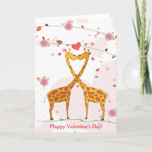 Glückliche Valentinstag Niedliche Giraffen Blume Feiertagskarte