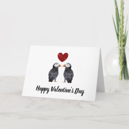 Glückliche Valentinstag-Puffins & Herzkarte Feiertagskarte