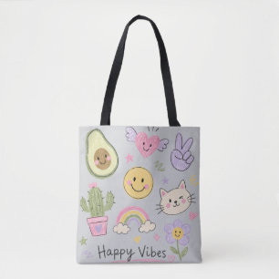 Glückliche Vibes Kawaii Gekritzel   Süßes Smiley R Tasche