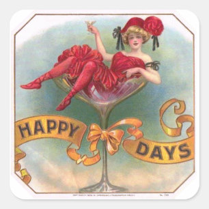 Glückliche viktorianische Frau mit rotem Champagne Quadratischer Aufkleber