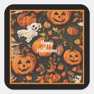 Glückliche Vintage-Halloween-Kollektion Quadratischer Aufkleber