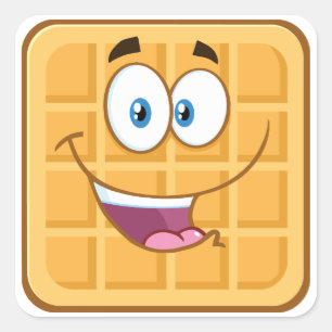 Glückliche Waffel Kawaii Lächeln Frühstück Essen Quadratischer Aufkleber
