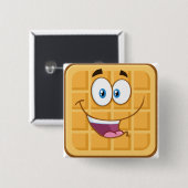 Glückliche Waffel Kawaii Lächelndes Frühstücksesse Button (Vorne & Hinten)