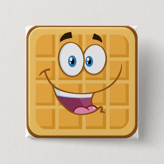 Glückliche Waffel Kawaii Lächelndes Frühstücksesse Button (Vorderseite)