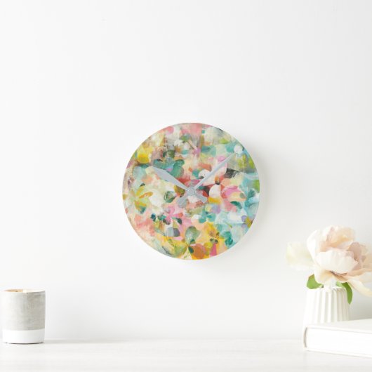 Glückliche weiche Pastellblumenblätter des Runde Wanduhr (Zuhause)