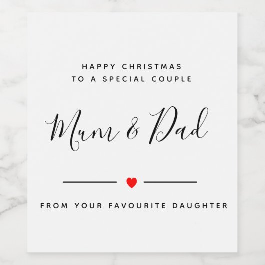 Glückliche Weihnachten Mum & Step Papa Weinetikett (Einzelnes Label)