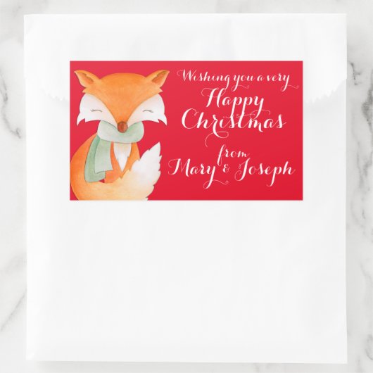 Glückliche Weihnachts-Fuchs-Kunst-Geschenketikette Rechteckiger Aufkleber (Tasche)
