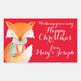 Glückliche Weihnachts-Fuchs-Kunst-Geschenketikette Rechteckiger Aufkleber