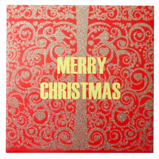 Glückliche Weihnachts-Rot- und Gold-Sammlung Fliese (Vorderseite)