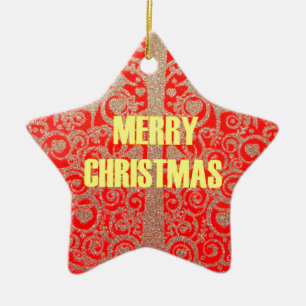 Glückliche Weihnachts-Rot- und Gold-Sammlung Keramik Ornament