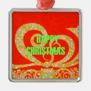 Glückliche Weihnachts Rot und Gold Sammlung. Ornament Aus Metall
