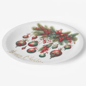 Glückliche Weihnachtsdekorationen Pappteller (Schrägansicht)